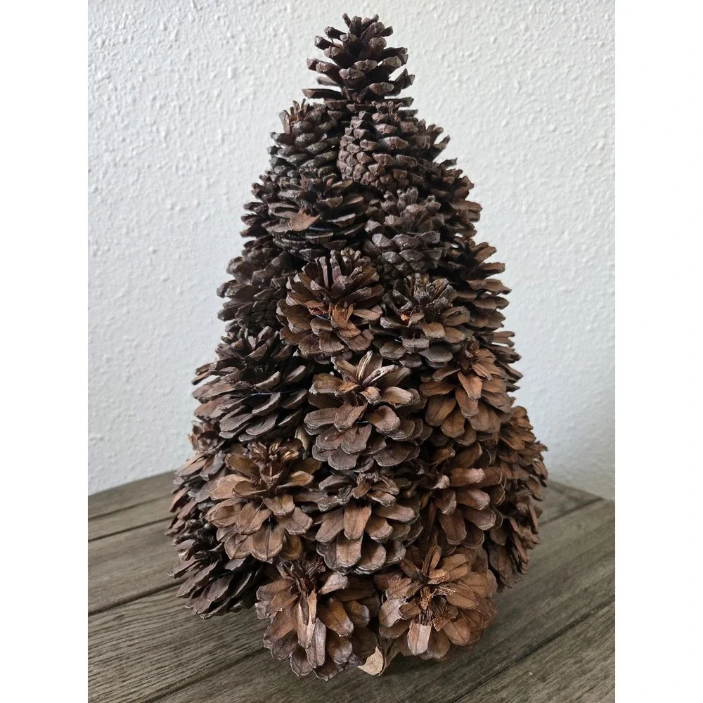 Vintage Real Pinecone Christmas Tree Log Base Centerpiece 14